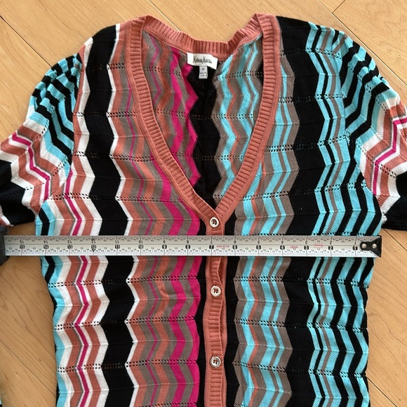 NEIMAN MARCUS tropical chevron zig zag stripe spring cardigan NWOT - Picture 6 of 7